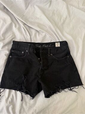 Free People Black Distressed Denim Cutoff Shorts